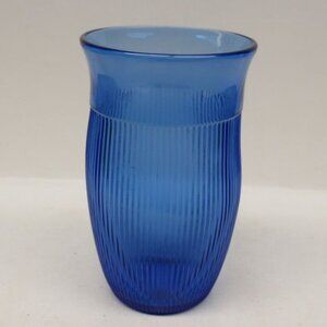 Hazel Atlas Depression Glass Cobalt Blue FINE RIB 5 Inch High Ice Tea Tumbler